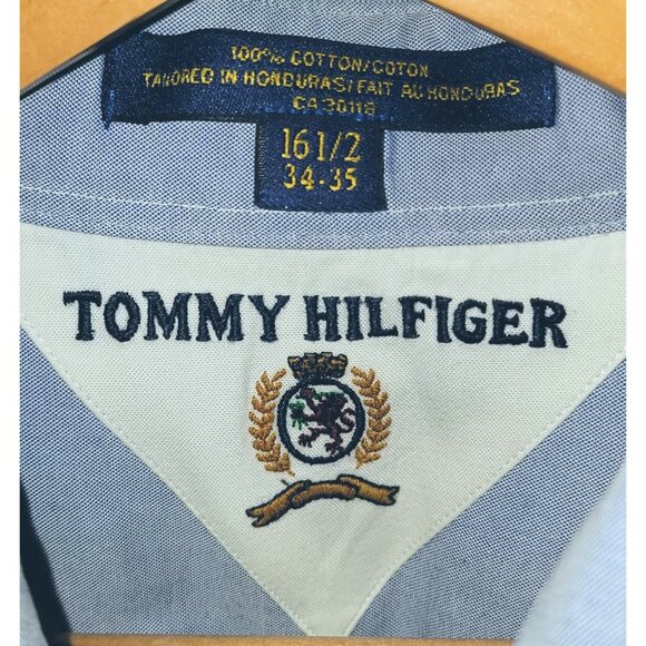 VTG Tommy Hilfiger Mens Button-Down Blue Shirt 16 1/2 34-35 - Picture 3 of 6